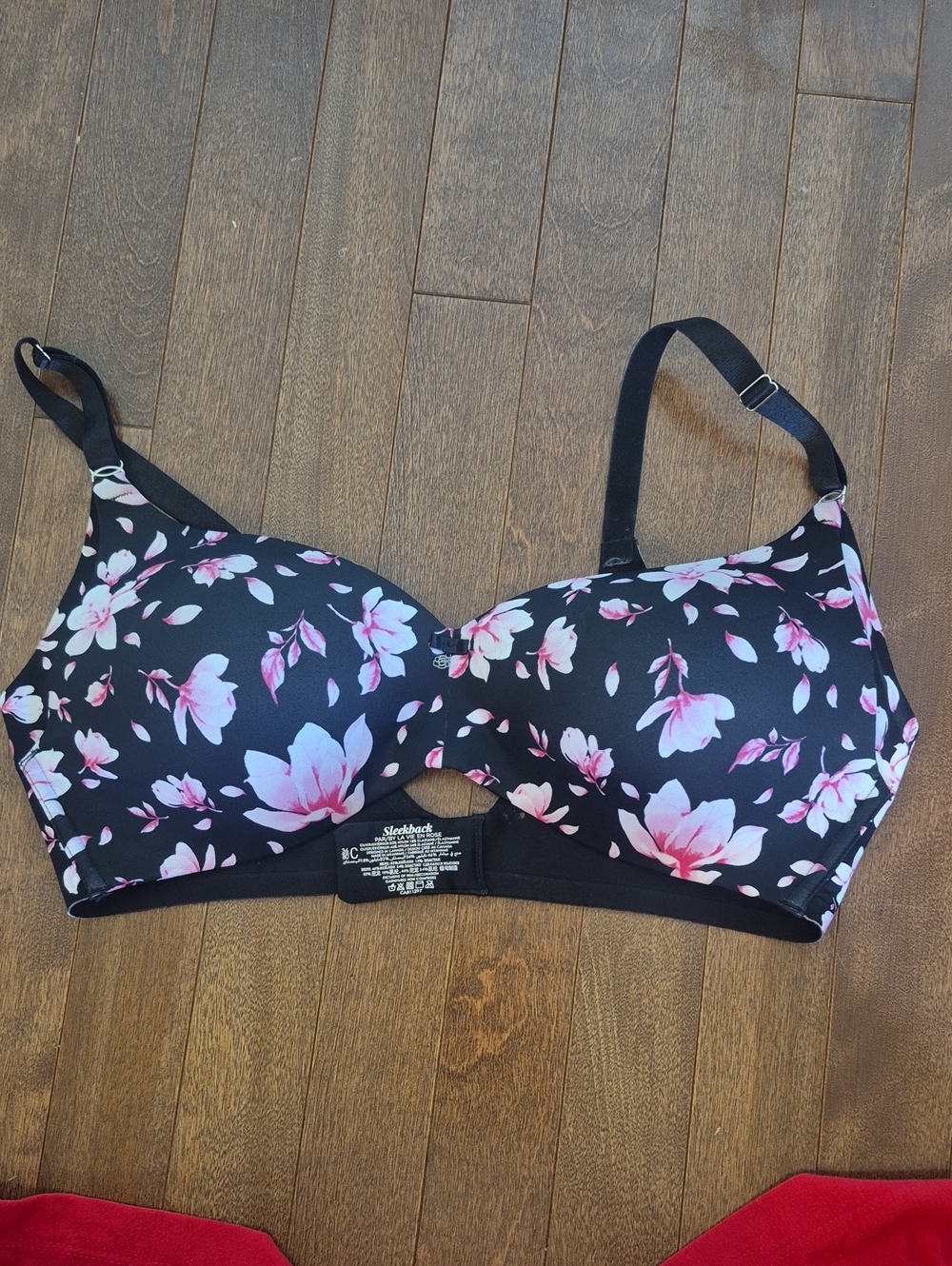 La Vie En Rose Black Bra with Pink Floral Pattern